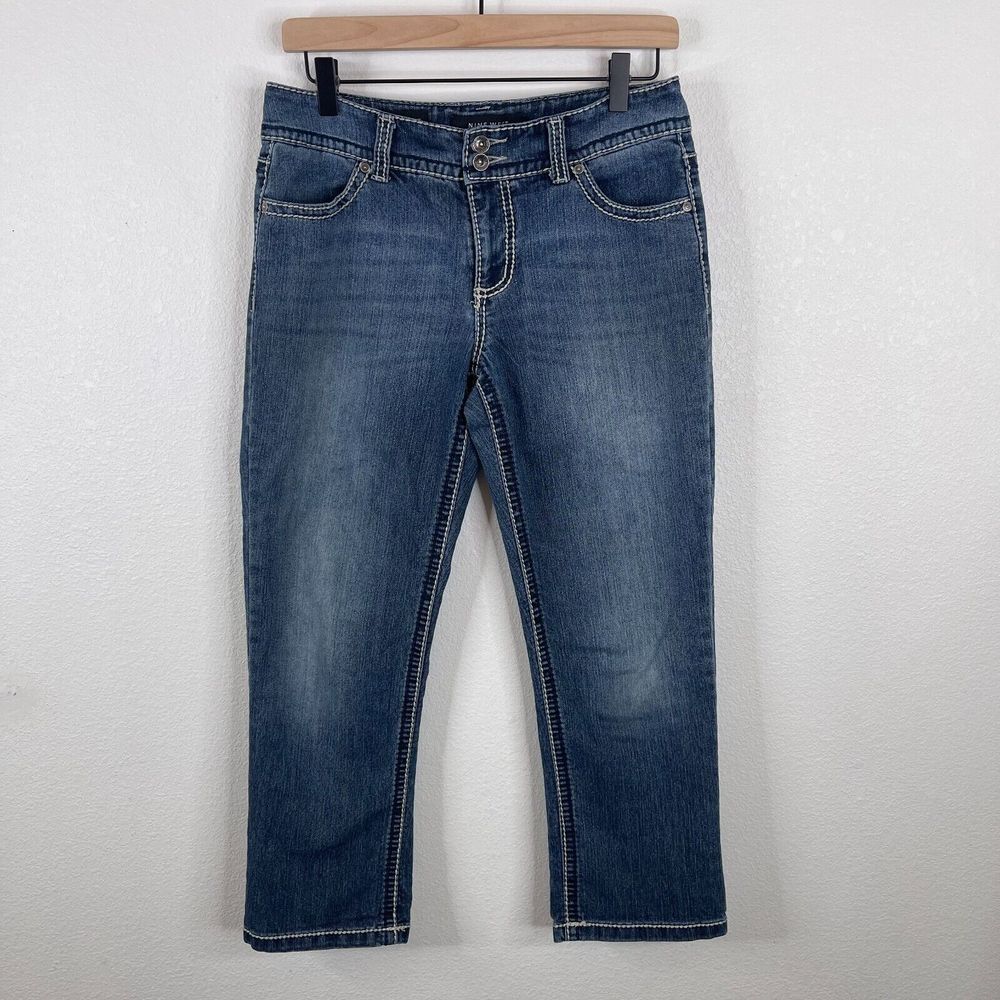 Nine West Womens Jeans Size 6/28 Medium Wash Capri Date Night‎ Fit Thick Stitch